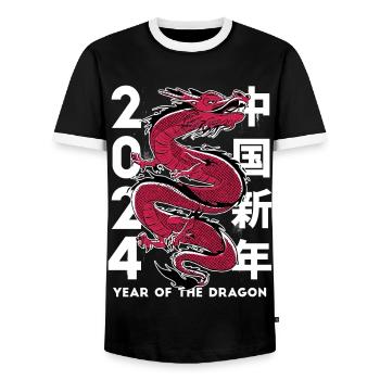 Nouvel An chinois 2024, Année du Dragon - T-shirt contrasté Homme - noir/blanc - Devant - AI Model Female 172 light (172cm) & AI Model Male 178 light (178cm)