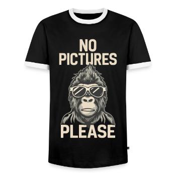 No pictures please - Men's Ringer Shirt - black/white - Front - AI Model Female 172 light (172cm) & AI Model Male 178 light (178cm)