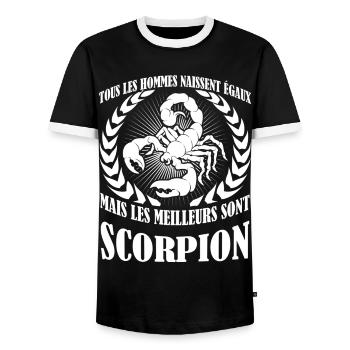 Alle Menschen werden gleich Skorpion geboren - Männer Kontrast-T-Shirt - Schwarz/Weiß - Vorne - AI Model Female 172 light (172cm) & AI Model Male 178 light (178cm)