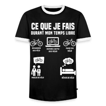 Ce Que Je Fais Pendant Mon Temps Libre Vélo - T-shirt contrasté Homme - noir/blanc - Devant - AI Model Female 172 light (172cm) & AI Model Male 178 light (178cm)