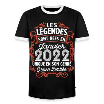 Vintage Flourish Cadeau Anniversaire Janvier 2022 - T-shirt contrasté Homme - noir/blanc - Devant - AI Model Female 172 light (172cm) & AI Model Male 178 light (178cm)