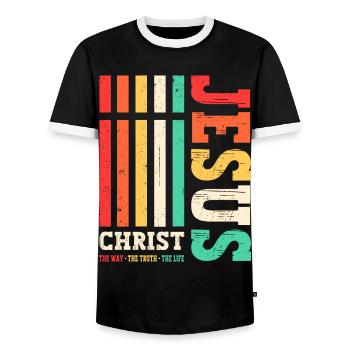Jésus-Christ Chemise Verset de la Bible Je suis le chemin - T-shirt contrasté Homme - noir/blanc - Devant - AI Model Female 172 light (172cm) & AI Model Male 178 light (178cm)