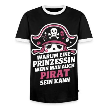 Pirate Carnaval Carnaval Déguisement - T-shirt contrasté Homme - noir/blanc - Devant - AI Model Female 172 light (172cm) & AI Model Male 178 light (178cm)
