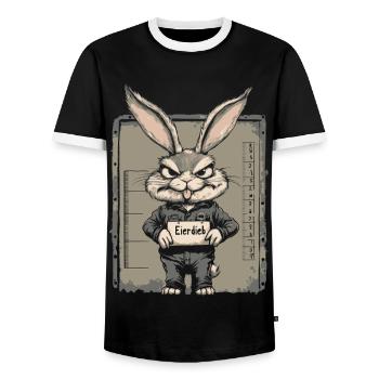Hase Eierdieb Osterhase Mugshot Polizeifoto Ostern - Männer Kontrast-T-Shirt - Schwarz/Weiß - Vorne - AI Model Female 172 light (172cm) & AI Model Male 178 light (178cm)