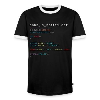 Code is Poetry.CPP - Men's Ringer Shirt - black/white - Front - AI Model Female 172 light (172cm) & AI Model Male 178 light (178cm)