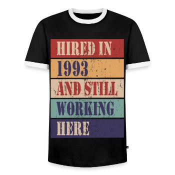 Abandonné en 1993 et toujours en activité ici - T-shirt contrasté Homme - noir/blanc - Devant - AI Model Female 172 light (172cm) & AI Model Male 178 light (178cm)