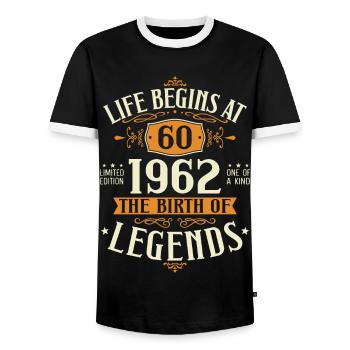 60e anniversaire né en 1962 Cadeau - T-shirt contrasté Homme - noir/blanc - Devant - AI Model Female 172 light (172cm) & AI Model Male 178 light (178cm)