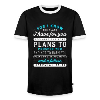 Jeremiah 29 11 Hope Future Bible Verse Faith - Men's Ringer Shirt - black/white - Front - AI Model Female 172 light (172cm) & AI Model Male 178 light (178cm)