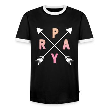 Christian Prayer Arrows Pray Power Prayer Pink - Men's Ringer Shirt - black/white - Front - AI Model Female 172 light (172cm) & AI Model Male 178 light (178cm)