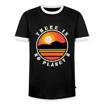Earth Day No Planet B Saying Quote Mountain Sun - Men's Ringer Shirt - black/white - Front - AI Model Female 172 light (172cm) & AI Model Male 178 light (178cm)