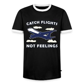 Plane Quote / Airplane Design / Flying Aviation - Men's Ringer Shirt - black/white - Front - AI Model Female 172 light (172cm) & AI Model Male 178 light (178cm)