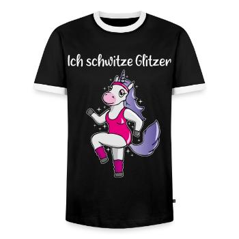 Einhorn Fitness Aerobic Schwitze Glitzer Spruch - Männer Kontrast-T-Shirt - Schwarz/Weiß - Vorne - AI Model Female 172 light (172cm) & AI Model Male 178 light (178cm)
