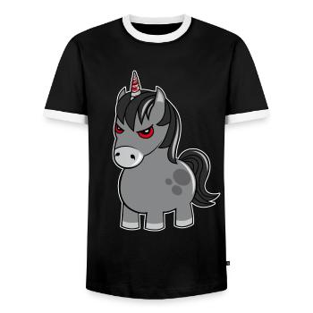 Evil Angry Unicorn Unicorn Funny Gift - Men's Ringer Shirt - black/white - Front - AI Model Female 172 light (172cm) & AI Model Male 178 light (178cm)