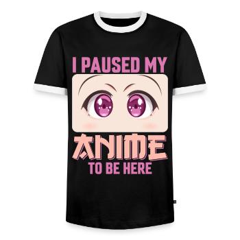 J’ai mis en pause mon anime pour être ici, Anime Lovers Girls. - T-shirt contrasté Homme - noir/blanc - Devant - AI Model Female 172 light (172cm) & AI Model Male 178 light (178cm)