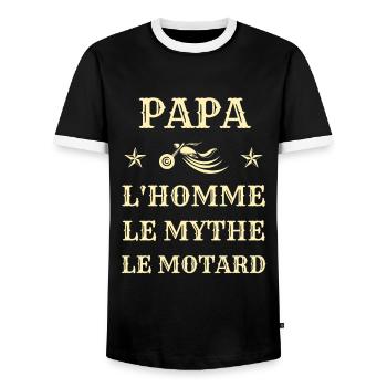 t shirt papa motard mythe humour moto homme biker - T-shirt contrasté Homme - noir/blanc - Devant - AI Model Female 172 light (172cm) & AI Model Male 178 light (178cm)
