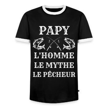papy pecheur homme mythe humour peche homme papi - T-shirt contrasté Homme - noir/blanc - Devant - AI Model Female 172 light (172cm) & AI Model Male 178 light (178cm)