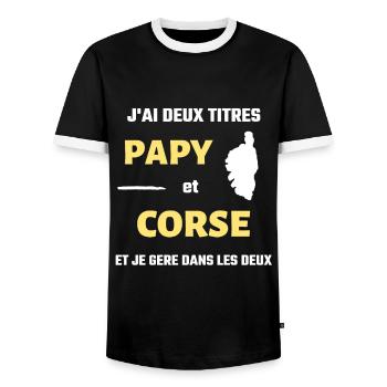 papy corse humour corsica homme humoristique corse - T-shirt contrasté Homme - noir/blanc - Devant - AI Model Female 172 light (172cm) & AI Model Male 178 light (178cm)