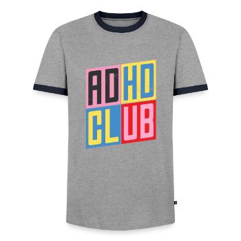 ADHD Club / Attention Deficit Hyperactivity - Men's Ringer Shirt - grey/navy  - Front - AI Model Female 172 light (172cm) & AI Model Male 178 light (178cm)