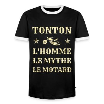 tonton motard homme mythe humour moto homme drole - T-shirt contrasté Homme - noir/blanc - Devant - AI Model Female 172 light (172cm) & AI Model Male 178 light (178cm)