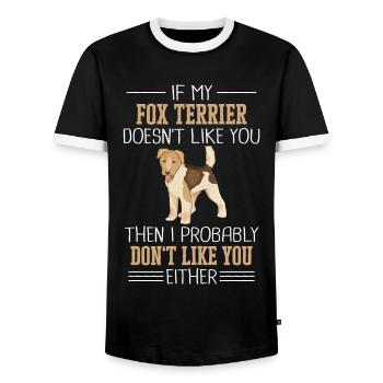 Chien Fox Terrier - T-shirt contrasté Homme - noir/blanc - Devant - AI Model Female 172 light (172cm) & AI Model Male 178 light (178cm)