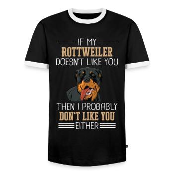 Rottweiler Dog - Men's Ringer Shirt - black/white - Front - AI Model Female 172 light (172cm) & AI Model Male 178 light (178cm)