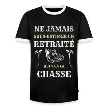 retraite chasse homme humour chasseur cadeau papy - T-shirt contrasté Homme - noir/blanc - Devant - AI Model Female 172 light (172cm) & AI Model Male 178 light (178cm)