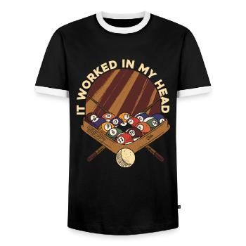 Billiards Pool Billiards - Men's Ringer Shirt - black/white - Front - AI Model Female 172 light (172cm) & AI Model Male 178 light (178cm)