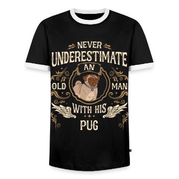 Pug Pug Dog - Men's Ringer Shirt - black/white - Front - AI Model Female 172 light (172cm) & AI Model Male 178 light (178cm)