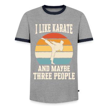 Karate Karatekämpfer Kampfkunst - Männer Kontrast-T-Shirt - Grau/Navy  - Vorne - AI Model Female 172 light (172cm) & AI Model Male 178 light (178cm)