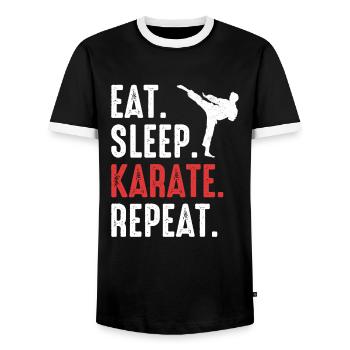 Karaté Karaté Combattant Arts Martiaux - T-shirt contrasté Homme - noir/blanc - Devant - AI Model Female 172 light (172cm) & AI Model Male 178 light (178cm)