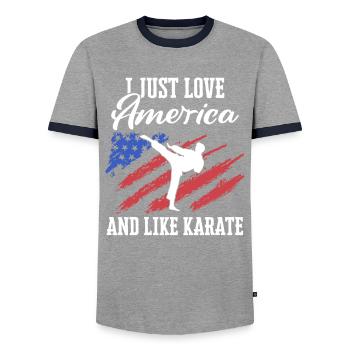 Karate Karatekämpfer Kampfkunst - Männer Kontrast-T-Shirt - Grau/Navy  - Vorne - AI Model Female 172 light (172cm) & AI Model Male 178 light (178cm)