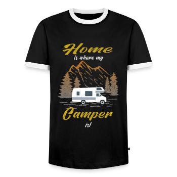Home is where my Camper is Motorhome Camping - Men's Ringer Shirt - black/white - Front - AI Model Female 172 light (172cm) & AI Model Male 178 light (178cm)