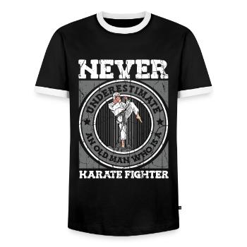 Karate Karate Fighter Martial Arts - Men's Ringer Shirt - black/white - Front - AI Model Female 172 light (172cm) & AI Model Male 178 light (178cm)