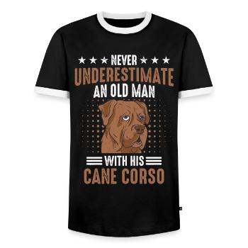 Cane Corso Dog - Men's Ringer Shirt - black/white - Front - AI Model Female 172 light (172cm) & AI Model Male 178 light (178cm)
