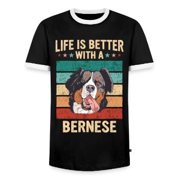 Bernese Mountain Dog Dog - Men's Ringer Shirt - black/white - Front - AI Model Female 172 light (172cm) & AI Model Male 178 light (178cm)