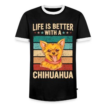 Chihuahua Dog - Men's Ringer Shirt - black/white - Front - AI Model Female 172 light (172cm) & AI Model Male 178 light (178cm)