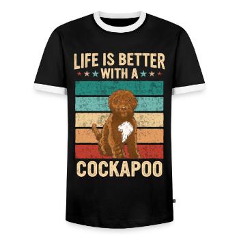 Cockapoo Chien - T-shirt contrasté Homme - noir/blanc - Devant - AI Model Female 172 light (172cm) & AI Model Male 178 light (178cm)