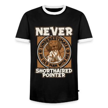 Chien allemand à poil court - T-shirt contrasté Homme - noir/blanc - Devant - AI Model Female 172 light (172cm) & AI Model Male 178 light (178cm)
