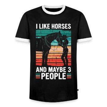Horse Horses Riding Horse Riding Jumping - Men's Ringer Shirt - black/white - Front - AI Model Female 172 light (172cm) & AI Model Male 178 light (178cm)