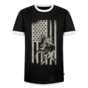 Horse Horses Riding Horse Riding Jumping - Men's Ringer Shirt - black/white - Front - AI Model Female 172 light (172cm) & AI Model Male 178 light (178cm)
