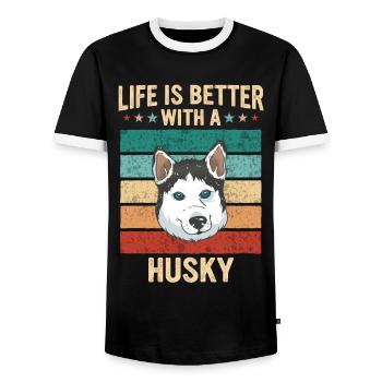 Chien Husky Sibérien - T-shirt contrasté Homme - noir/blanc - Devant - AI Model Female 172 light (172cm) & AI Model Male 178 light (178cm)
