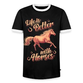 Horse Horses Riding Horse Riding Jumping - Men's Ringer Shirt - black/white - Front - AI Model Female 172 light (172cm) & AI Model Male 178 light (178cm)