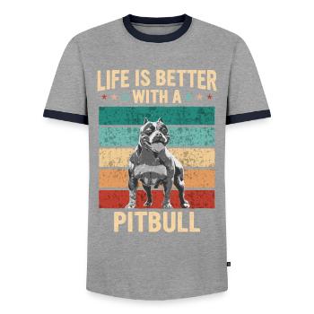 Chien Pitbull - T-shirt contrasté Homme - gris/marine  - Devant - AI Model Female 172 light (172cm) & AI Model Male 178 light (178cm)