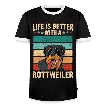 Rottweiler Dog - Men's Ringer Shirt - black/white - Front - AI Model Female 172 light (172cm) & AI Model Male 178 light (178cm)