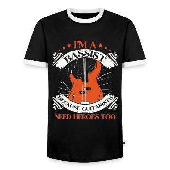 Guitare Basse Basse Instrument - T-shirt contrasté Homme - noir/blanc - Devant - AI Model Female 172 light (172cm) & AI Model Male 178 light (178cm)