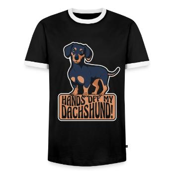 Dachshund Dog - Men's Ringer Shirt - black/white - Front - AI Model Female 172 light (172cm) & AI Model Male 178 light (178cm)