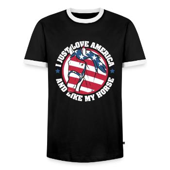 Horse Horses Riding Horse Riding Jumping - Men's Ringer Shirt - black/white - Front - AI Model Female 172 light (172cm) & AI Model Male 178 light (178cm)