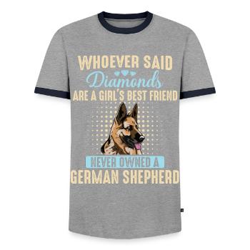 Chien de berger allemand - T-shirt contrasté Homme - gris/marine  - Devant - AI Model Female 172 light (172cm) & AI Model Male 178 light (178cm)