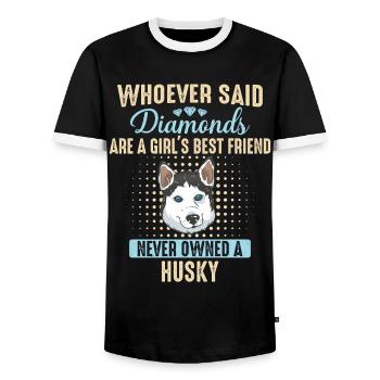 Chien Husky Sibérien - T-shirt contrasté Homme - noir/blanc - Devant - AI Model Female 172 light (172cm) & AI Model Male 178 light (178cm)