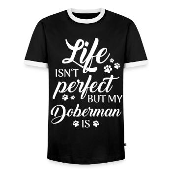 Doberman Pinscher Chien - T-shirt contrasté Homme - noir/blanc - Devant - AI Model Female 172 light (172cm) & AI Model Male 178 light (178cm)